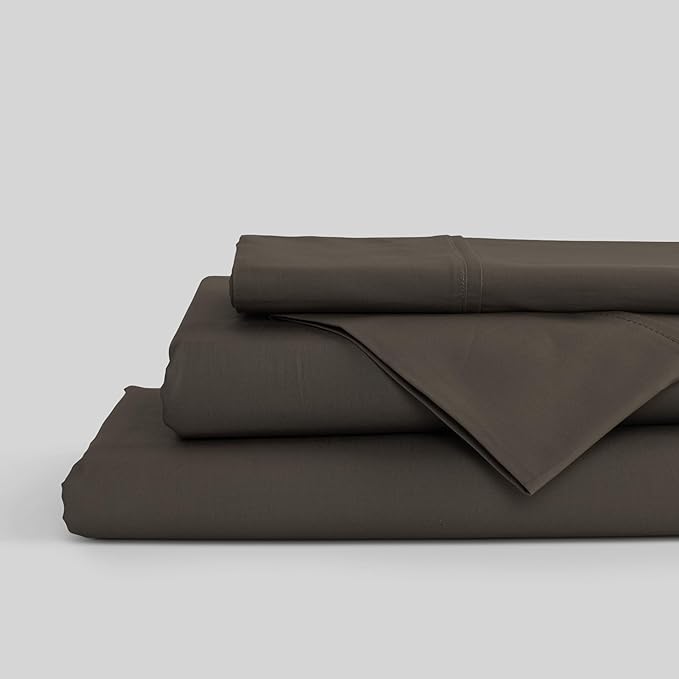 Linen Home 100% Cotton Percale Sheets Full Size, Smoky Charcoal, Deep Pocket by LINENHOME