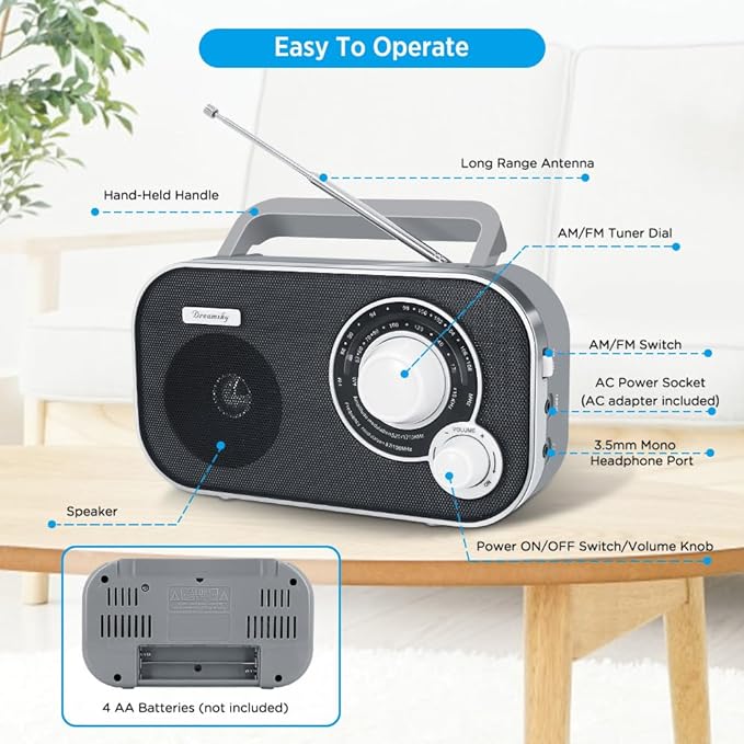 DreamSky AM FM Portable Radio Plug In Wall or Battery Operated - Image 3