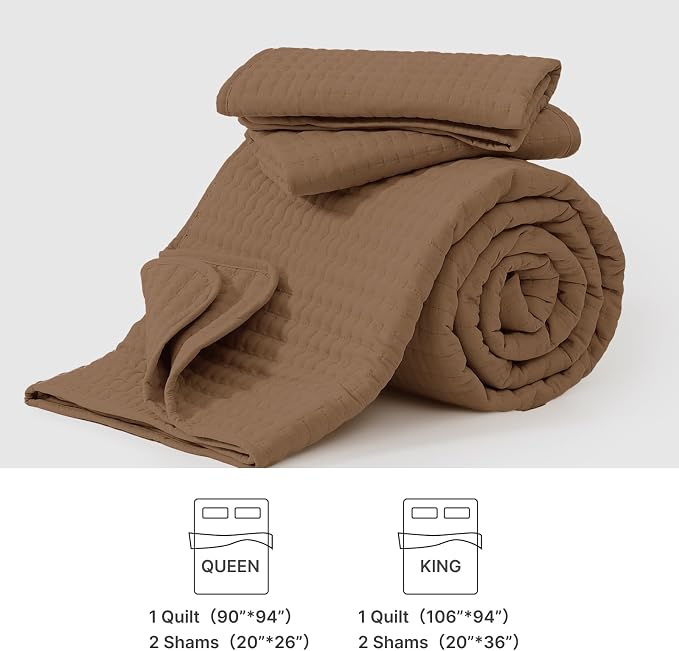 WRENSONGE King Size Quilt-3 Pieces Lightweight Bedspreads Brown King Quilt - Image 9