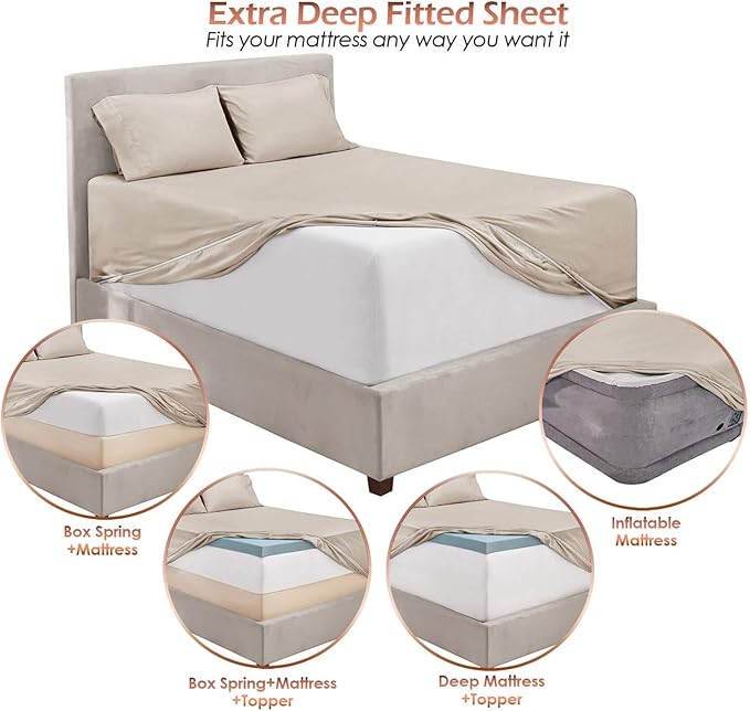 Hearth & Harbor Bed Sheets, Luxury Soft 6 Piece Bed Sheet Set Extra Deep Pocket - Image 3