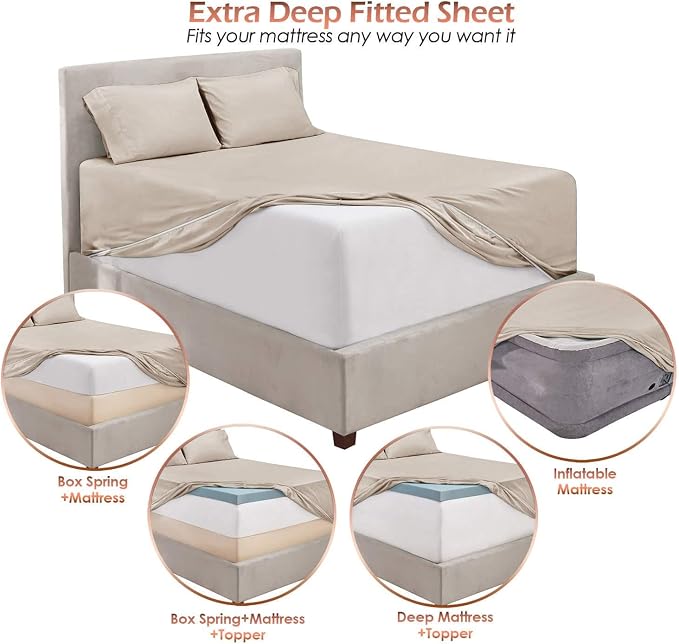 Hearth & Harbor Bed Sheets, Luxury Soft 6 Piece Bed Sheet Set Extra Deep Pocket - Image 3