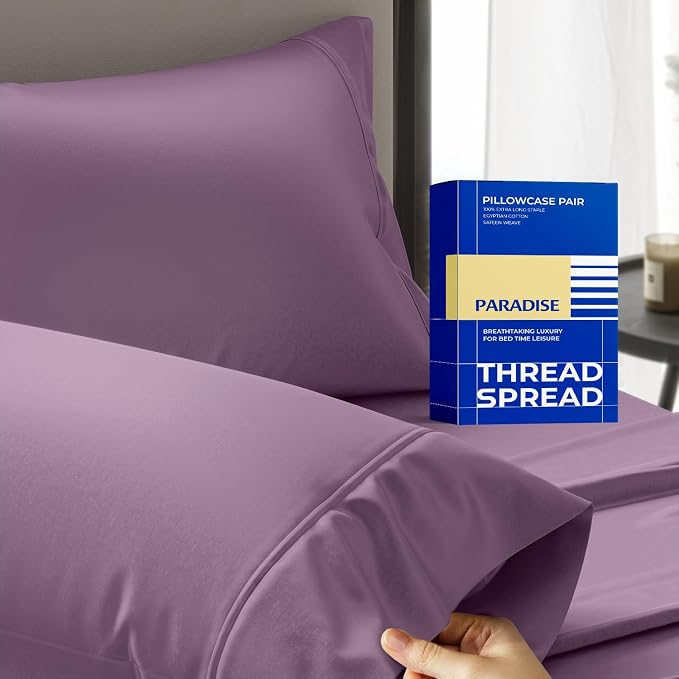 Thread Spread 100% Egyptian Cotton Pillow Cases Queen Size Set of 2 by THREADSPREAD