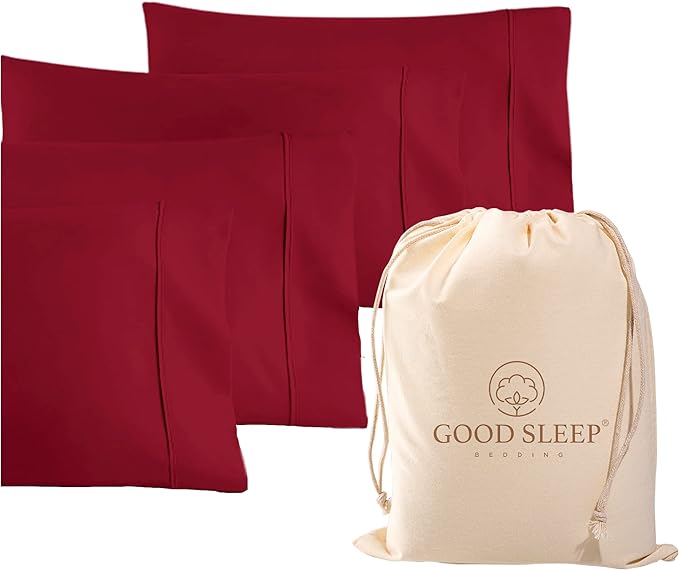 1000 TC Burgundy Standard Pillowcases Set of 4 100% Egyptian Cotton Pillow Cases by GoodSleepBedding