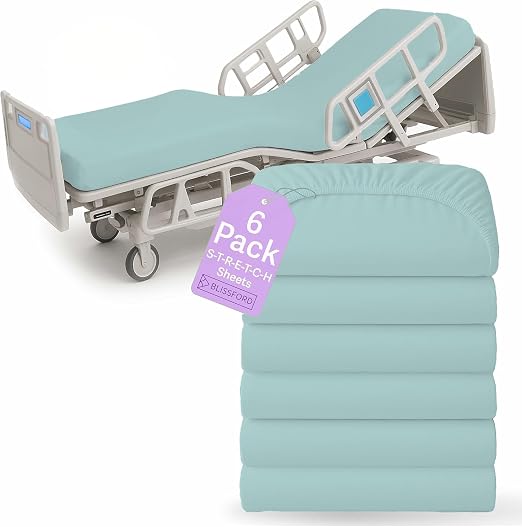 BLISSFORD - 6 Pack Fitted Hospital Bed Sheets - Cotton Rich Soft Knitted Jersey by BLISSFORD