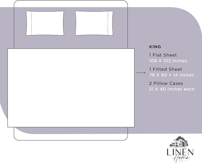 Linen Home 100% Cotton Percale Sheets King Size, Prelude Purple, Deep Pocket - Image 6