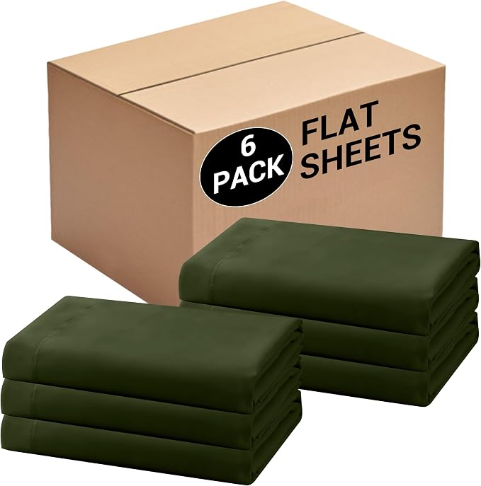 Bulk King Flat Sheets Only, 6 Pack Quick Sort Top Bed Sheet, Color-Coded Label by Culve