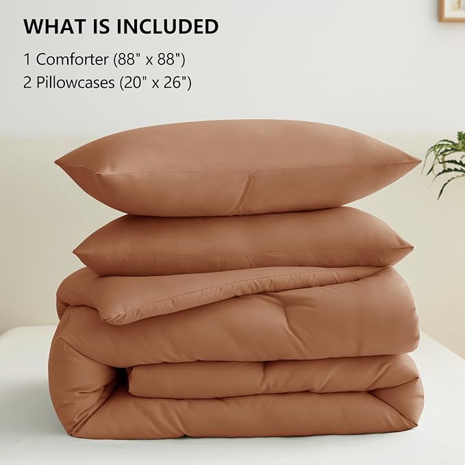 CozyLux Queen Comforter Set Pumpkin, 3 Pieces Solid Comforters Queen Size - Image 7