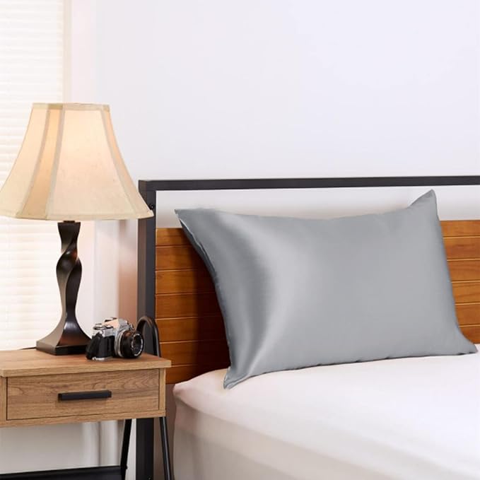 Grey Mulberry Silk Pillowcase for Acne Prone Skin Sleeping Women, Pure 22 Momme - Image 3