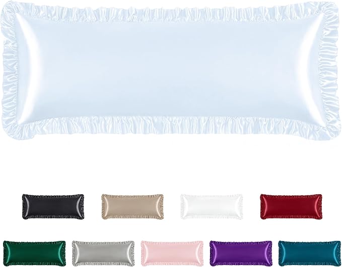 Homiest Ruffle Satin Body Pillow Cover, Silky Satin Body Pillowcase by Homiest