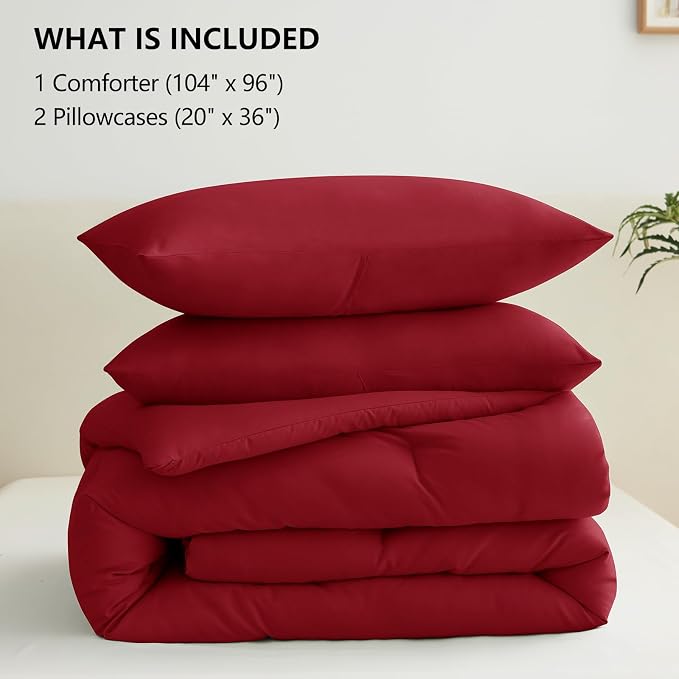 CozyLux California King Comforter Set Dark Red, 3 Pieces Cal King Solid - Image 7