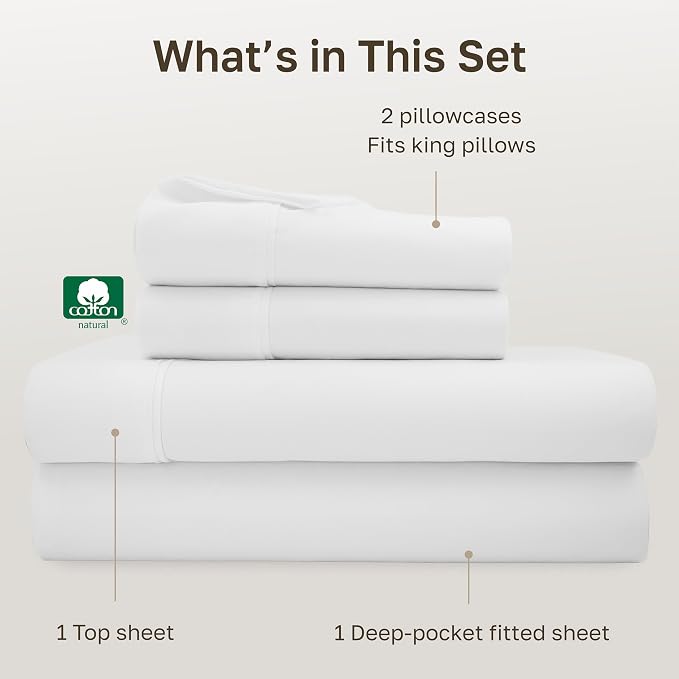 California Design Den Soft 100% Cotton King Size Bed Sheets Set, 400 TC Good - Image 4