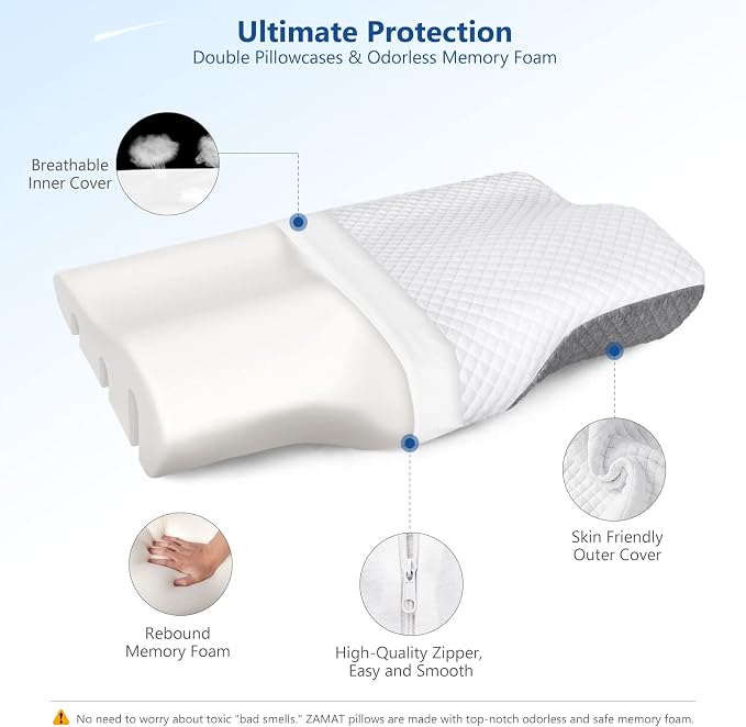 ZAMAT Memory Foam Pillow for Neck Pain Relief, Adjustable Ergonomic Cervical - Image 5