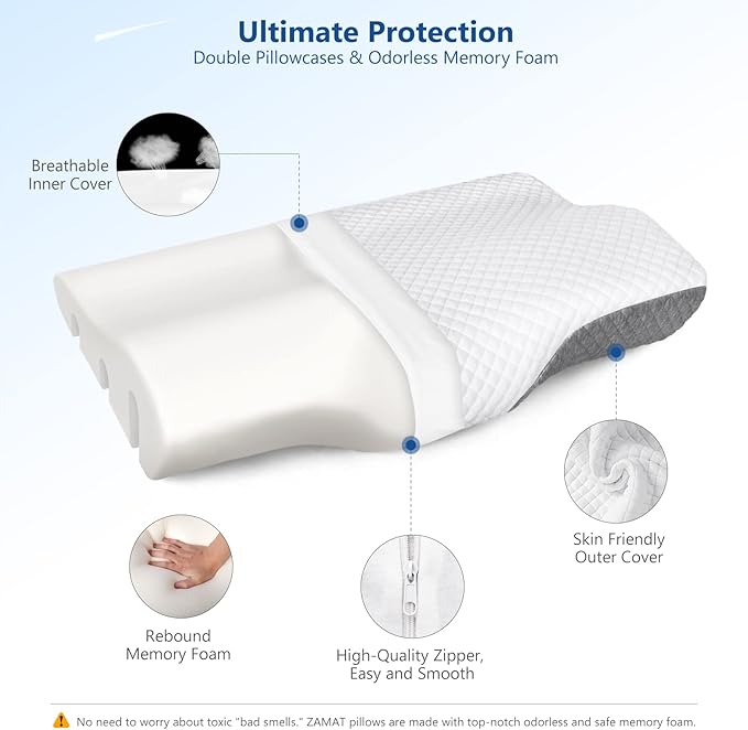 ZAMAT Memory Foam Pillow for Neck Pain Relief, Adjustable Ergonomic Cervical - Image 5