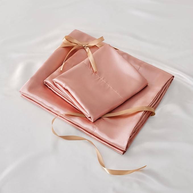 BEDELITE California King Sheets Set, Luxury Soft Rose Pink Satin Sheets - Image 6