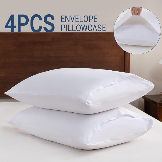 White Pillowcases King 4 Pack, 20x36 Pillow Cases - Image 5