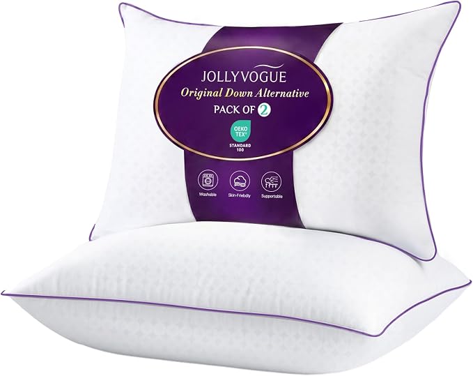 JOLLYVOGUE Pillows Queen Size Set of 2, Soft Supportive Bed Pillows by JOLLYVOGUE