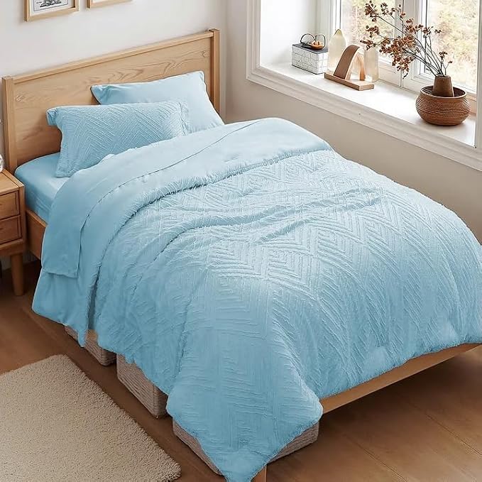 Zzlpp Twin Comforter Set 5 Pieces, Light Blue Tufted Bed in a Bag by ZZLPP