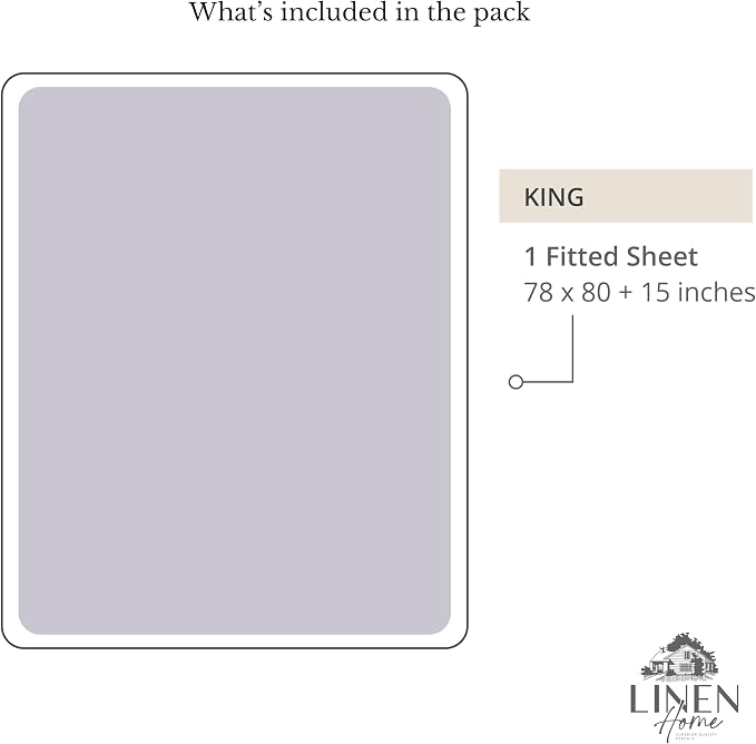 Linen Home 100% Cotton Percale Weave Fitted Sheet, King Size, Prelude Purple - Image 6