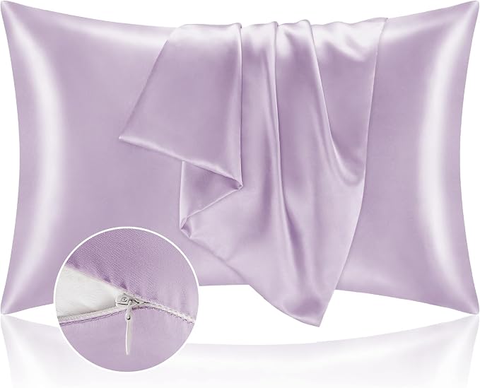 BEDELITE Satin Pillowcase with Zipper, Lavender King Size Pillow Cases Set of 2 by BEDELITE