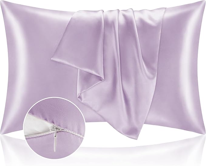 BEDELITE Satin Pillowcase with Zipper 2 Pack, Lavender Pillow Cases Standard by BEDELITE
