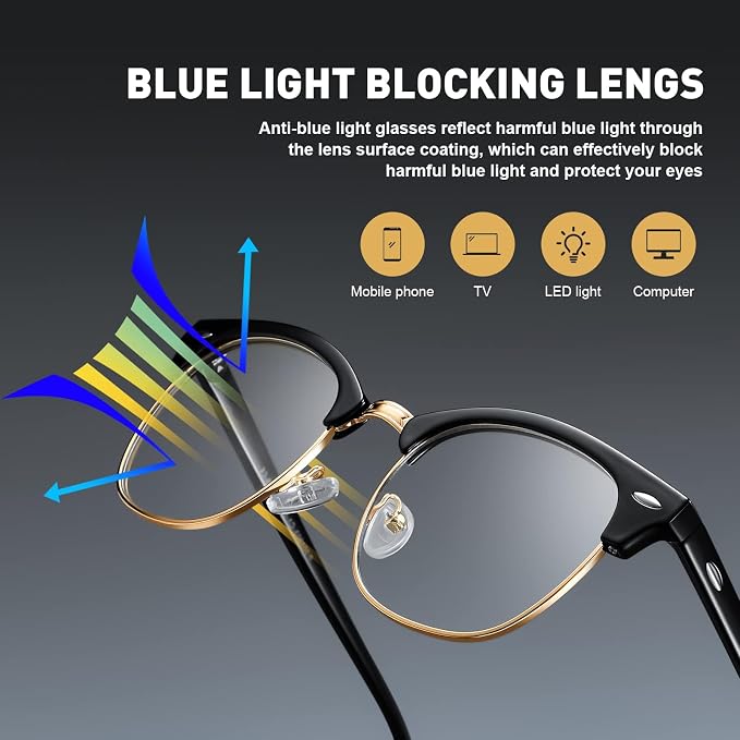 Blue Light Blocking Glasses Vintage Half Frame UV Clear Lens Anti Eyestrain - Image 2