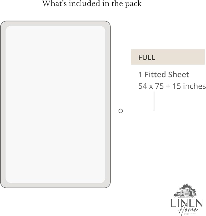 Linen Home 100% Cotton Percale Weave Fitted Sheet, Full Size, Snow White - Image 6