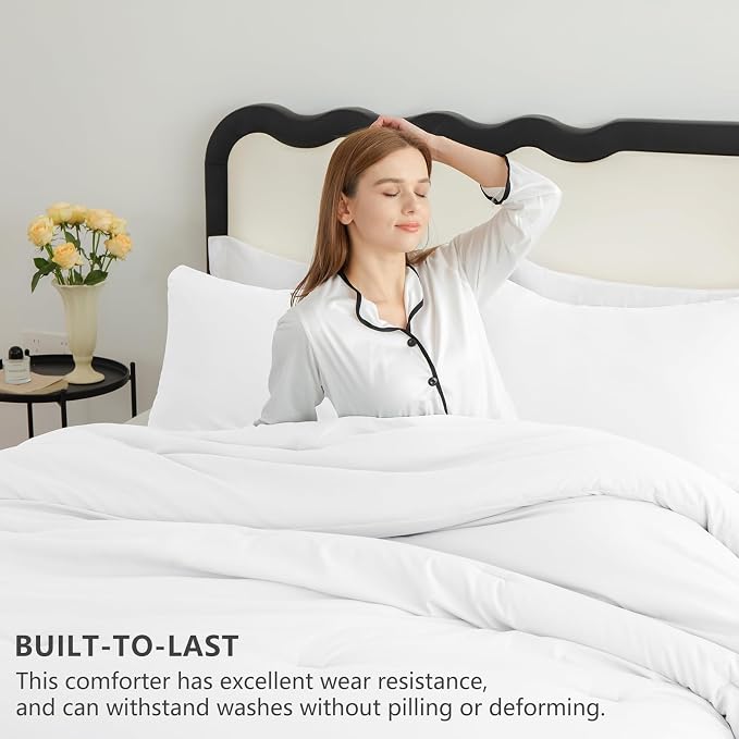 CozyLux Full Size Comforter Set White, 3 Pieces Solid Breathable Quilted - Image 3