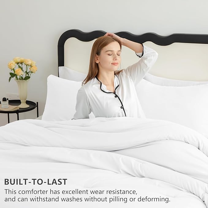 CozyLux California King Comforter Set White, 3 Pieces Cal King Solid Breathable - Image 3