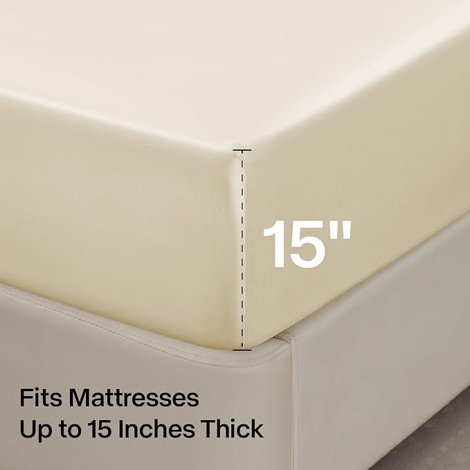 BEDELITE King Size Sheets Set, Luxury Soft Beige Satin Sheets - Image 6