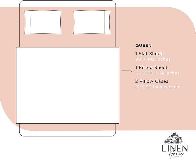 Linen Home 100% Cotton Percale Sheets Queen Size, Brushed Rose, Deep Pocket - Image 6