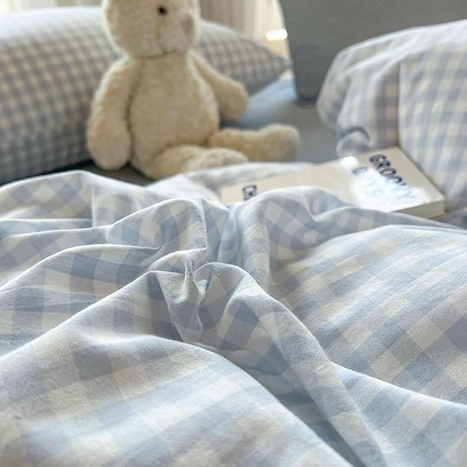 Nayoroom Gingham Duvet Cover Full Size Blue White Plaid Checkered Comforter - Image 6