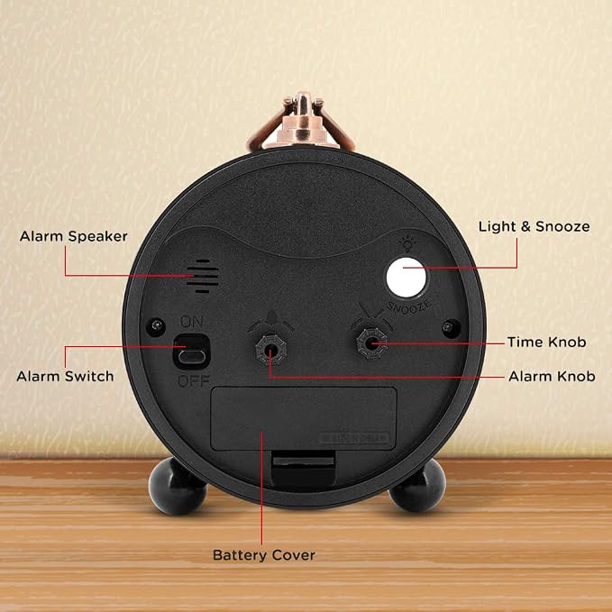 Peakeep 4" Small Battery Operated Antique Retro Analog Alarm Clock - Image 6