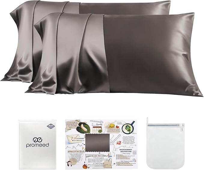 PROMEED 100% Silk Pillowcase 2 Pack, Zipper Closure, 23 Momme 3rd Gen Grade 6A+ by PromeedTextile