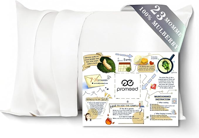 PROMEED 100% Mulberry Silk Pillowcase King Size White, Grade 6a+ 23 Momme Silk by PromeedTextile