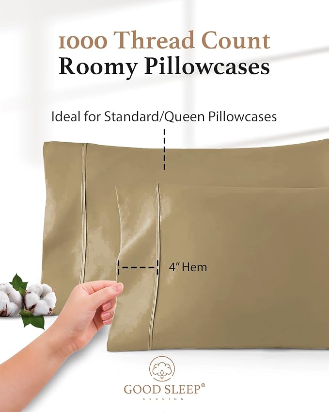 1000 TC Taupe Standard Pillowcases Set of 4 100% Egyptian Cotton Pillow Cases - Image 3