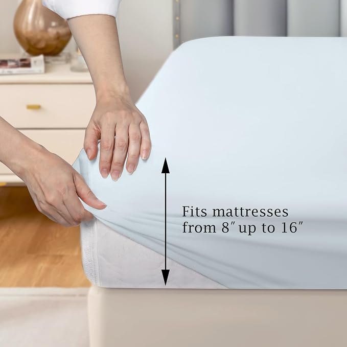 FreshCulture Pure Cotton Fitted Sheets Twin XL Size, 300 Thread Count Percale - Image 3