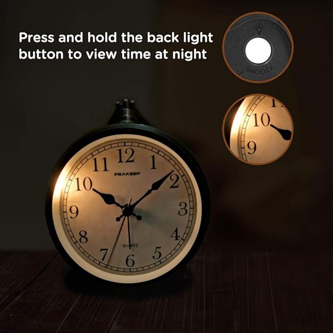 Peakeep 4" Small Battery Operated Antique Retro Analog Alarm Clock - Image 5