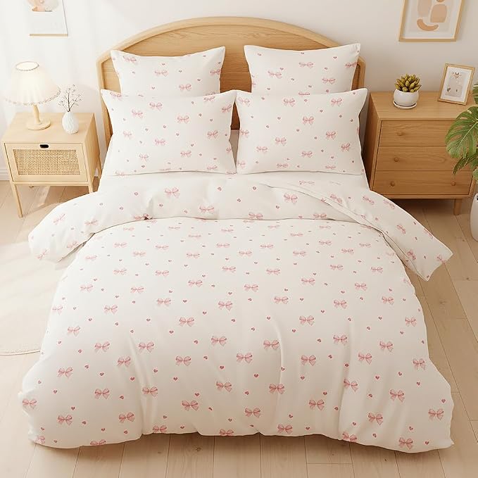 Nayoroom Pink Bow Duvet Cover Full Size Coquette Pink Heart Duvet Cover 3 - Image 7