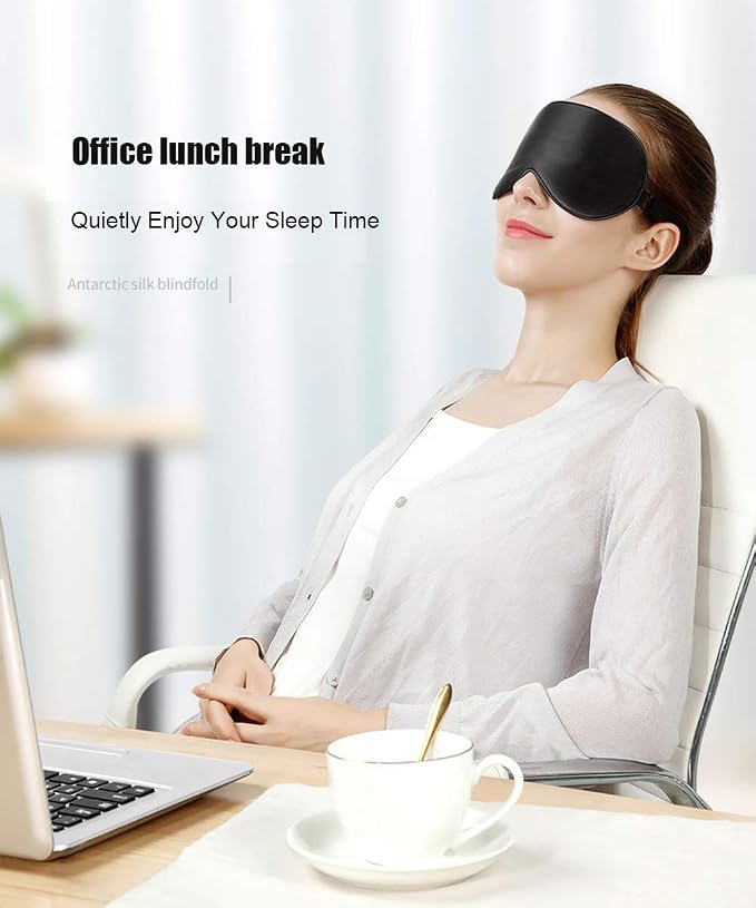 Silk Eye Mask with Adjustable Strap, Satin Blackout Sleeping Mask - Image 7