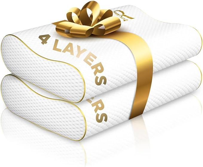 Memory Foam Pillow 4-Layer King, Side Sleeper Orthopedic, Neck Support Pillow by ROYALTHERAPY