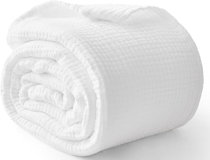 100% Cotton Muslin Blanket Queen 90" x 90", 6 Layers Breathable and Lightweight by Kozyhvn