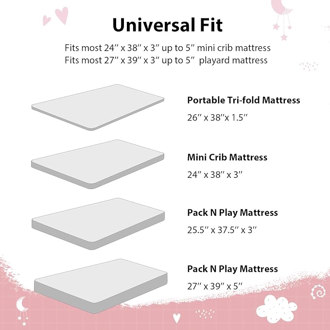 Baby Mini Crib Sheets Girl, Portable 38”x26” Pack and Play Sheets Fitted - Image 8