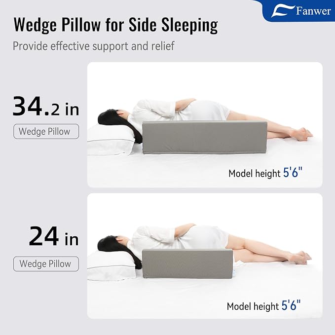 Fanwer 24in Bed Wedge Pillow for Sleeping Body Position Wedges Back Positioning - Image 2