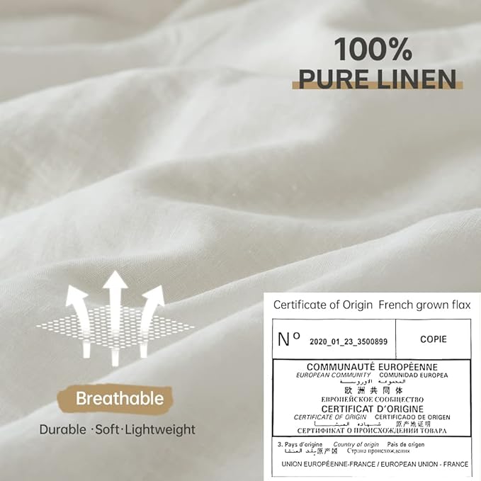 Simple&Opulence 100% Linen Duvet Cover Set 3pcs Basic Style Natural French - Image 2
