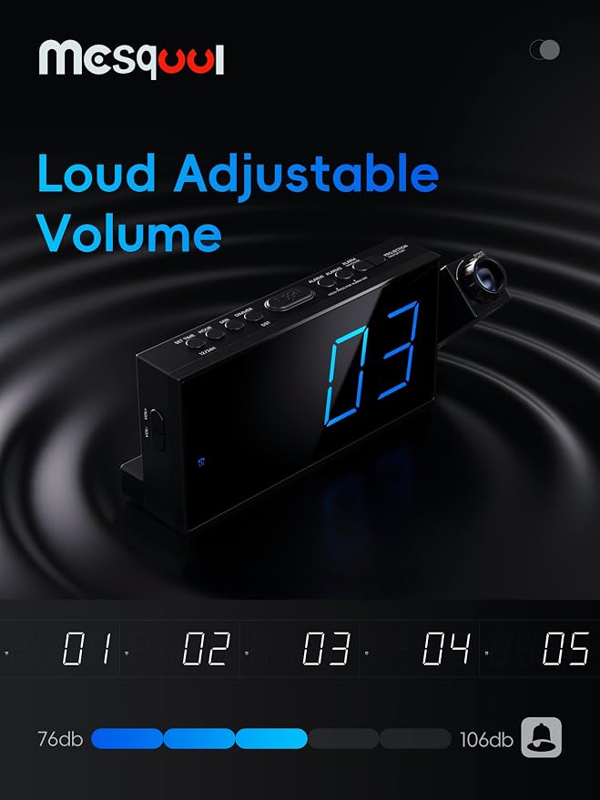 Mesqool Projection Alarm Clock, Loud Vibrating Alarm Clock - Image 6