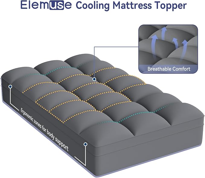 ELEMUSE Twin XL Grey Mattress Topper - Image 2
