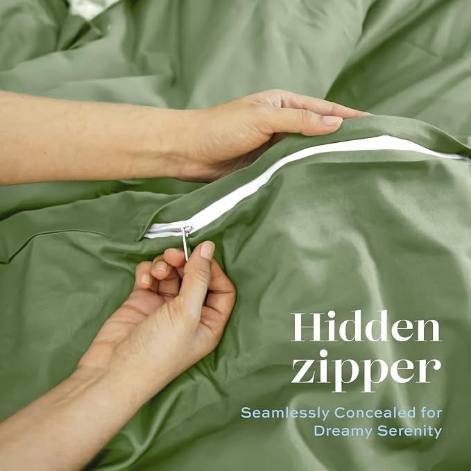 White Classic Sage Green Duvet Cover King Size, Microfiber Duvet Cover - Image 6