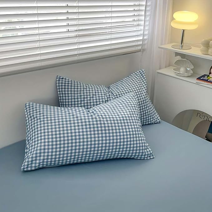 Nayoroom Blue Gingham Duvet Cover Queen Size Plaid Checkered Comforter Cover 3 - Image 5