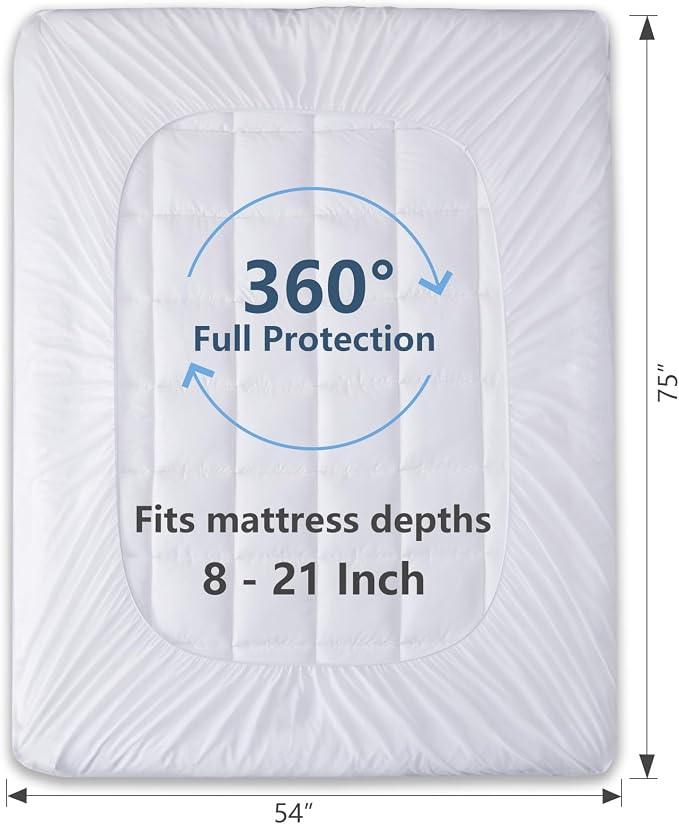 CozyLux Full Size Mattress Pad Pillow Top Cotton Cooling Mattress Topper 8-21" - Image 4
