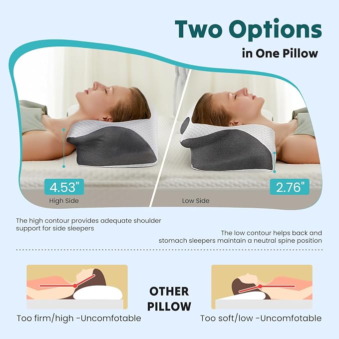 DUMOS Cervical Neck Pillow for Sleeping, Cooling Ergonomic Memory Foam Pillow - Image 4